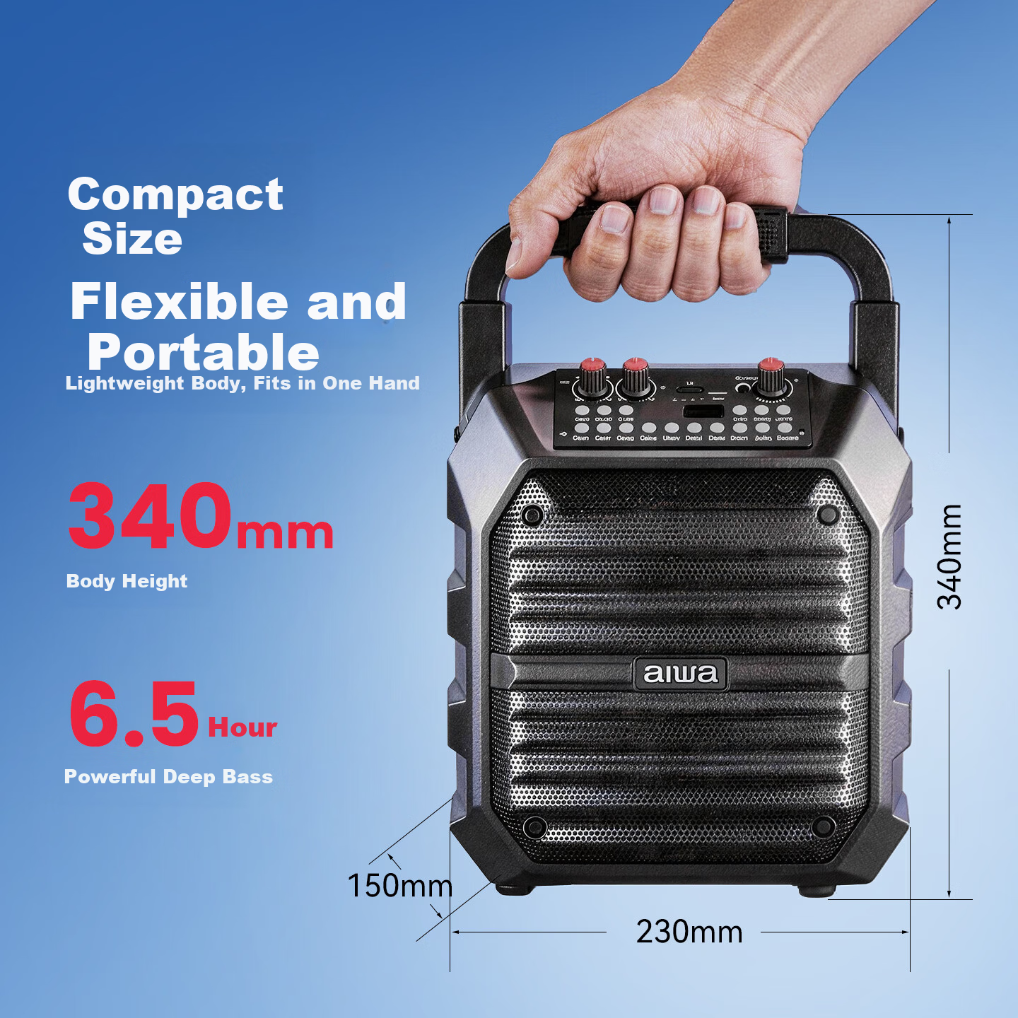 Aiwa AH-36 Square Dance Bluetooth Speaker with USB Drive Slot, Wireless Loudspeaker for Outdoor Stage Use, High Volume Radio, Portable Handheld Cash Register Broadcast System for Street Vendors And Shops