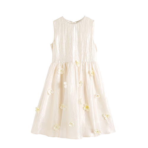 CHANZUIGOU Girls' French High-End Princess Dress 2026 Summer New Stylish Round Neck Floral Satin Dress