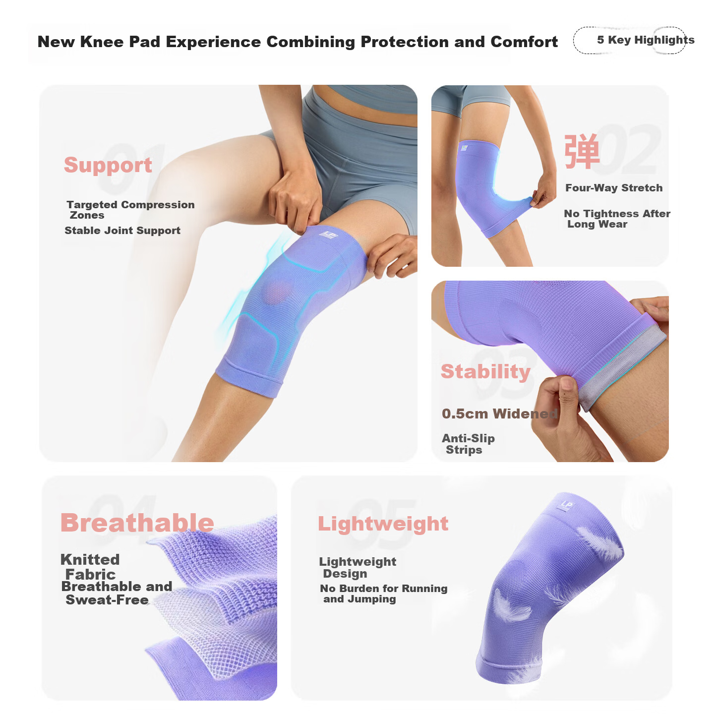LP 1617CK Women's Lightweight Breathable Non-Slip Compression Knee Support Black Pair M