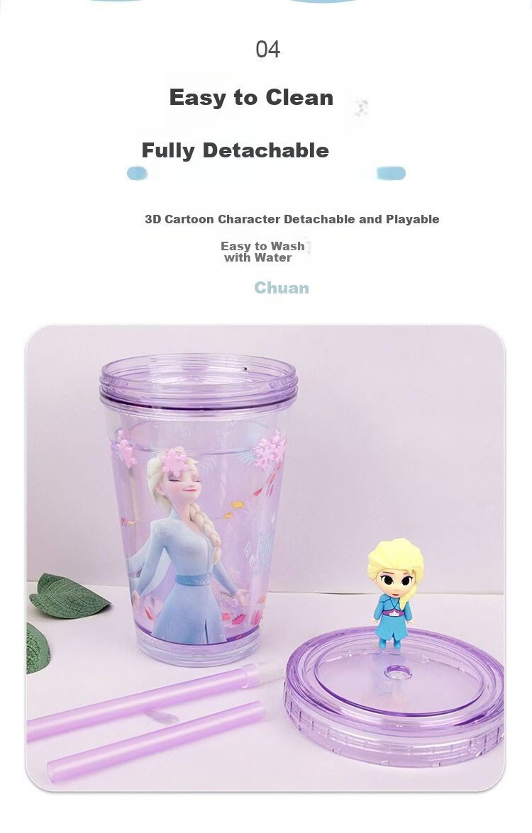 Disney Kids Water Bottle Summer Straw Cup Olaf Plastic Cup 320ML 4