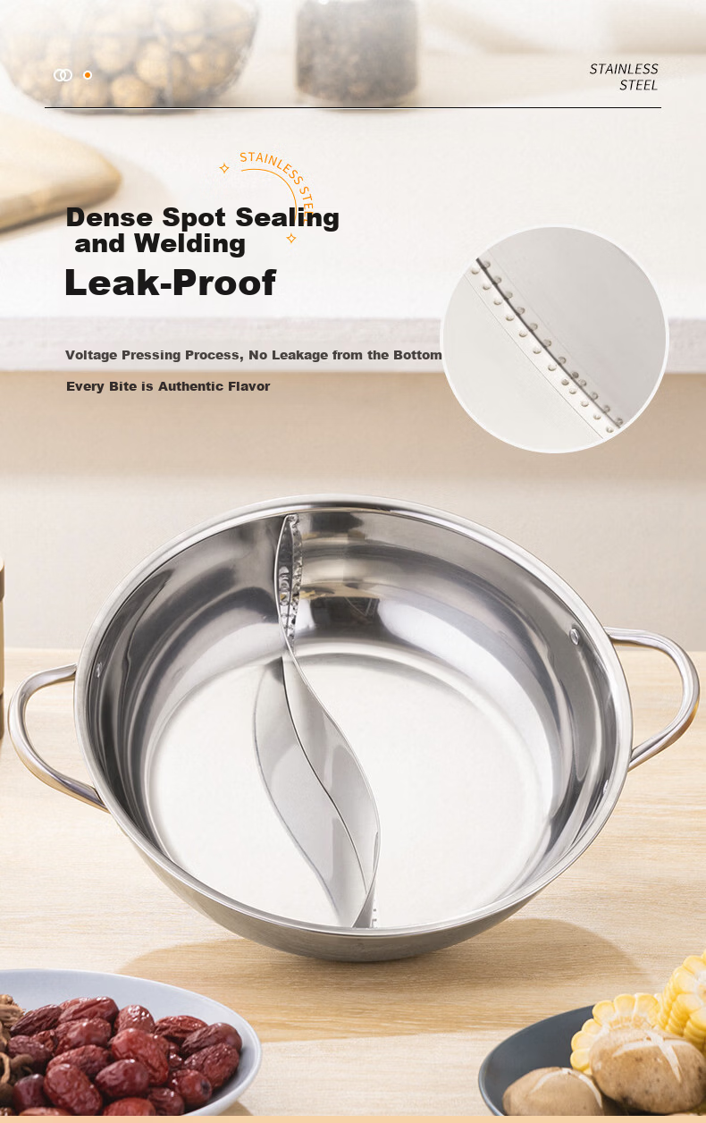 Chufang An Yuanyang Hot Pot Thick Stainless Steel Large Capacity Soup Pot 34cm Compatible with Induction Cooker and Gas Stove 4
