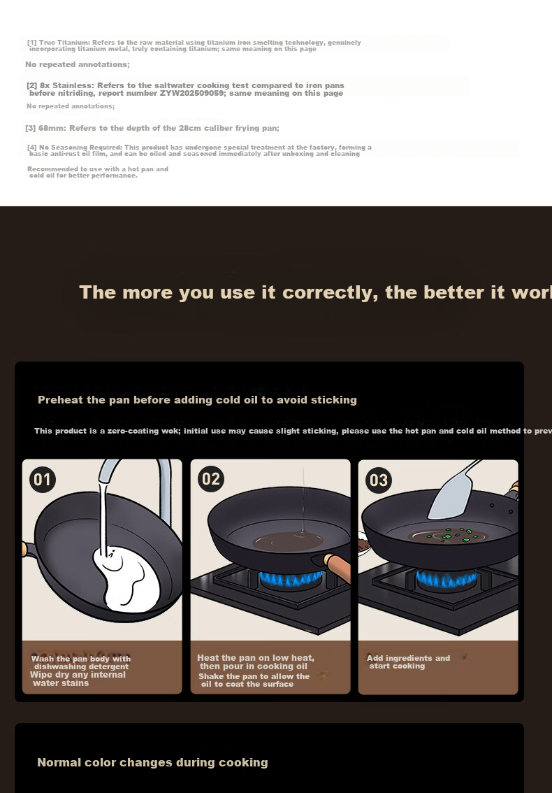 Joyoung 28cm Titanium Iron Non-Stick Frying Pan Skillet Grill Pan Steak Breakfast Pan No Coating 15