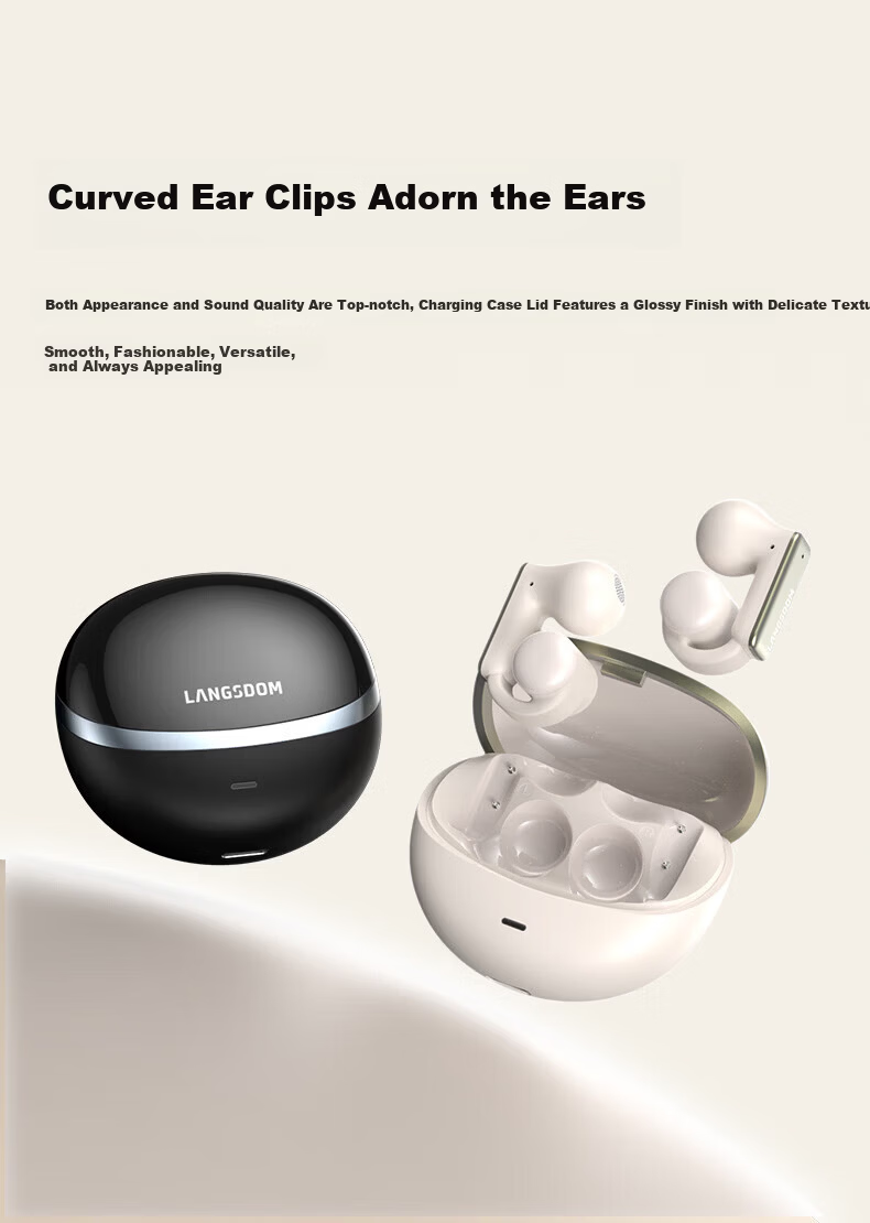 Langston Bluetooth Earphones TS28 Bone Conduction Clip-On Wireless Open-Ear Non-In-Ear Beige 10
