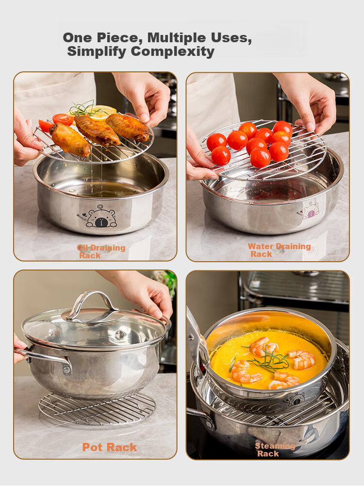 Banwu Life 304 Stainless Steel Air Fryer Baking Tray and Bowl Dedicated Reusable Oven Tray Oil Filter Tray Oil Separator Tray 13