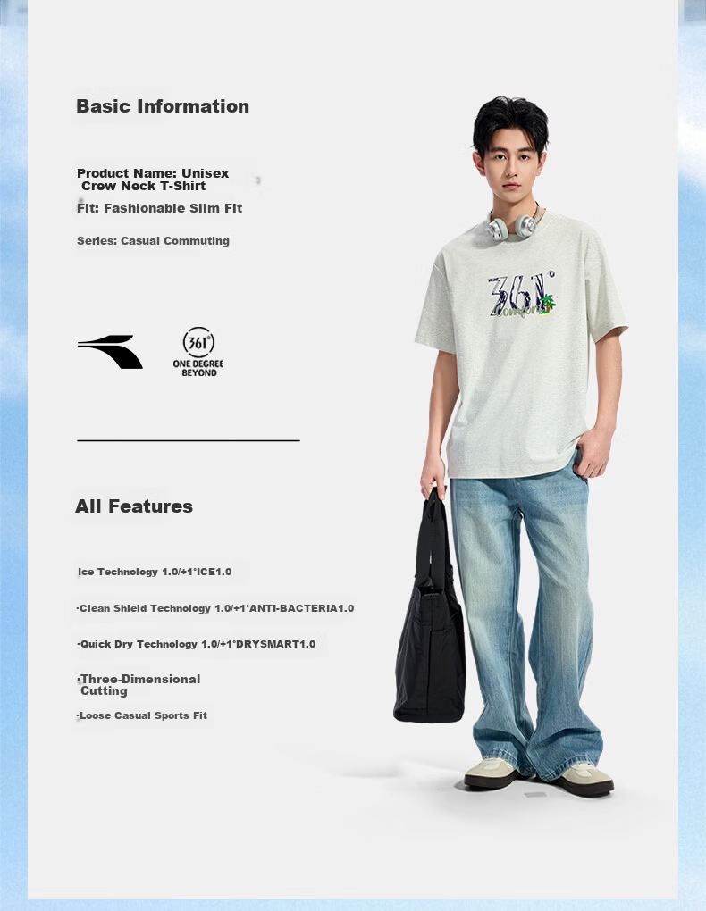 361° Couple's Short Sleeve T-Shirt Spring Summer New Pure Cotton Outdoor Sports Top 632520183F Off-White 2XL 3
