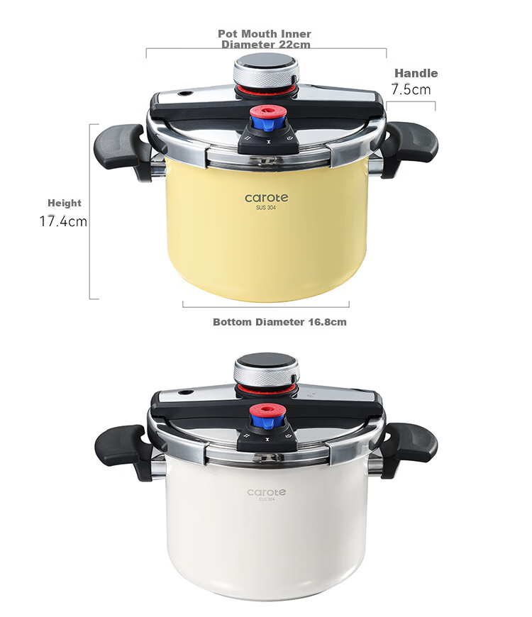 Carrot 6L Household Pressure Cooker 304 Stainless Steel Explosion-Proof Gas Stove Compatible Small Manual Locking Pressure Cooker 12