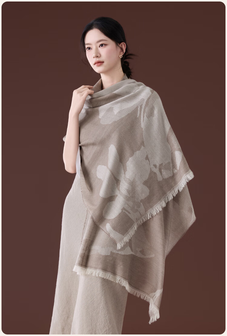 JIUMU 100% Merino Wool Lightweight Four-Season Shawl Women's Elegant Summer Air-Conditioned Room Warm Scarf 16
