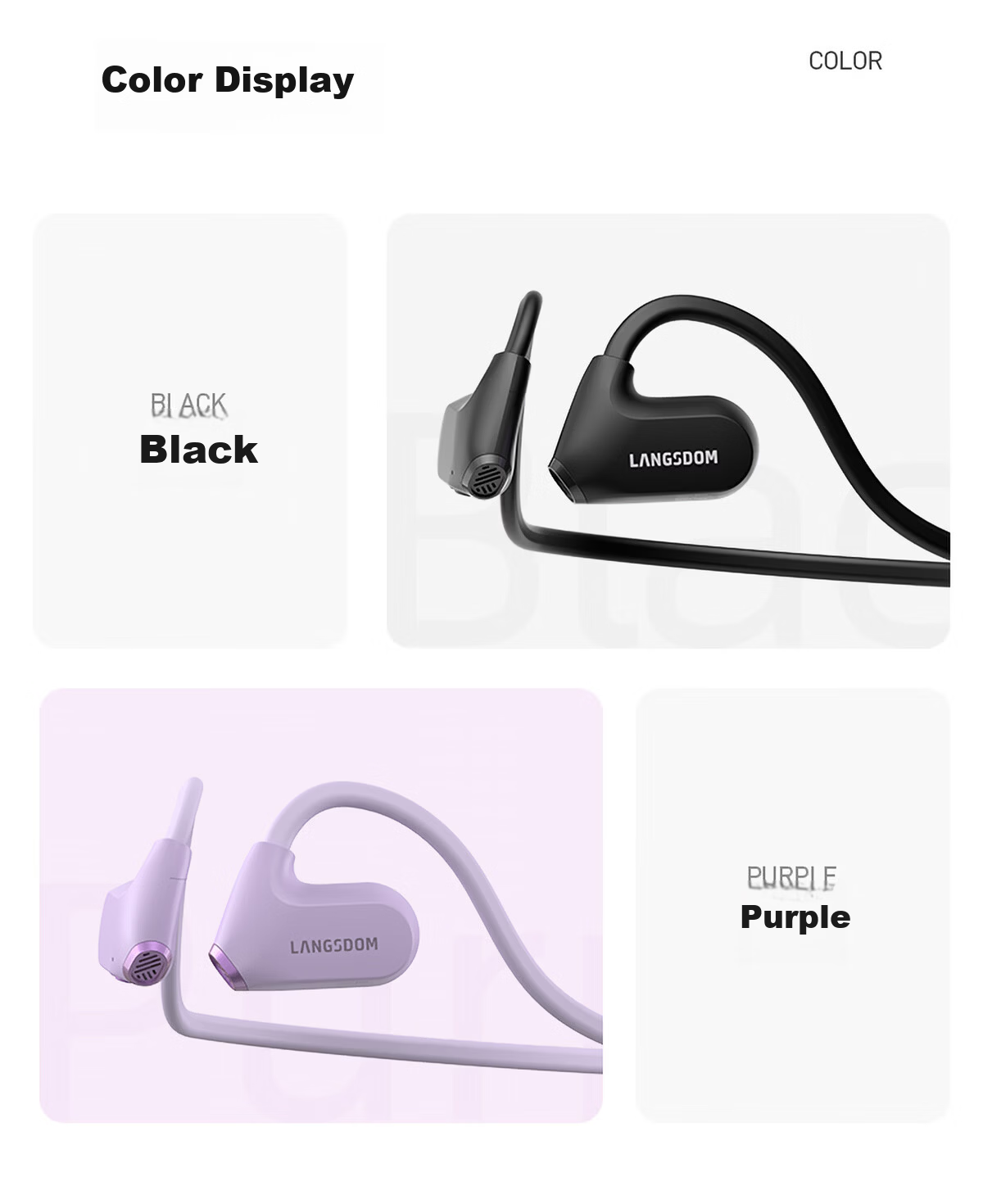 Langston Bluetooth Open-Ear Wireless Bone Conduction Headphones Sports Running Cycling Non-In-Ear Earphones Compatible with Apple BE25 Lilac Purple 12