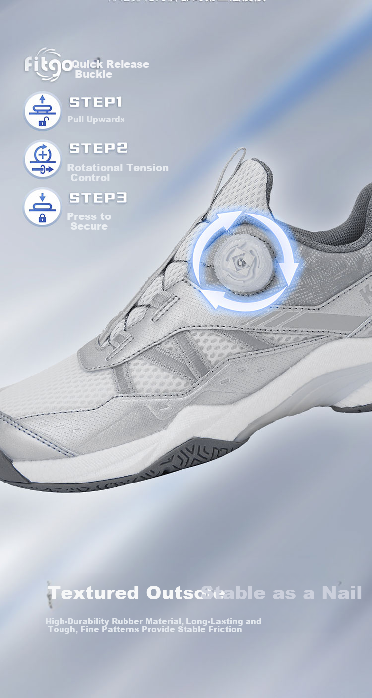 KUMPOO Badminton Shoes, Yinren D68, Unisex, Shock-Absorbing, Non-Slip, Breathable, Xunfeng Button Sneakers, Silver, Size 40 5