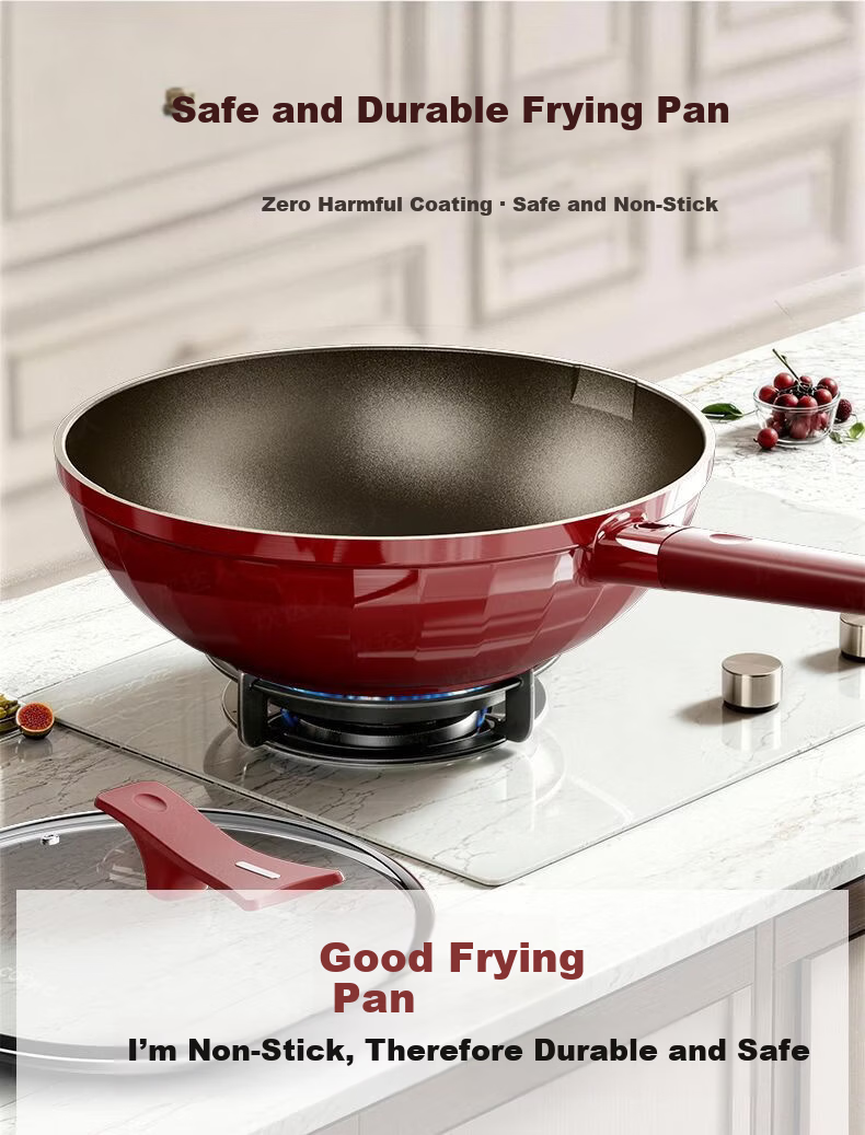 CHUI DA REN Wear-Resistant King Titanium Non-Stick Frying Pan Household Oil-Gathering Flat Bottom Gas and Induction Cooker 0 Fluorine Coating Stir-Fry Pan 4
