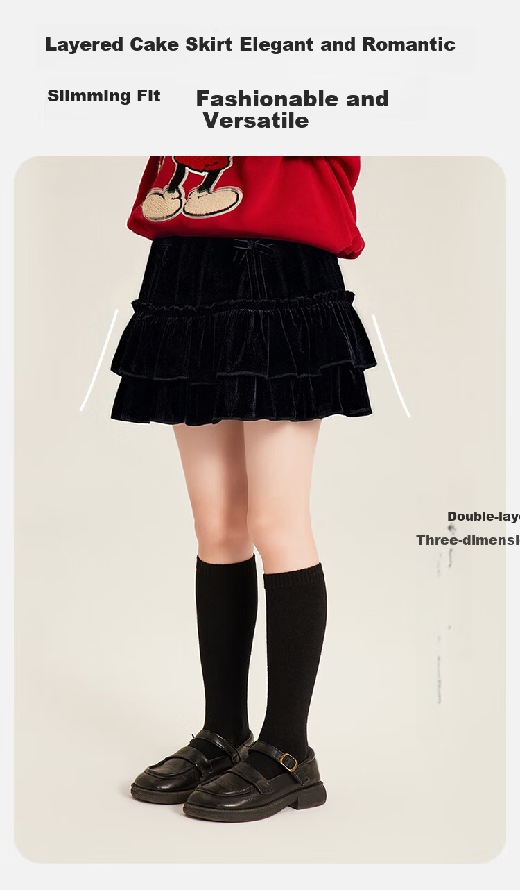 Disney Girls Velvet Cake Skirt Autumn Winter Black 140 3