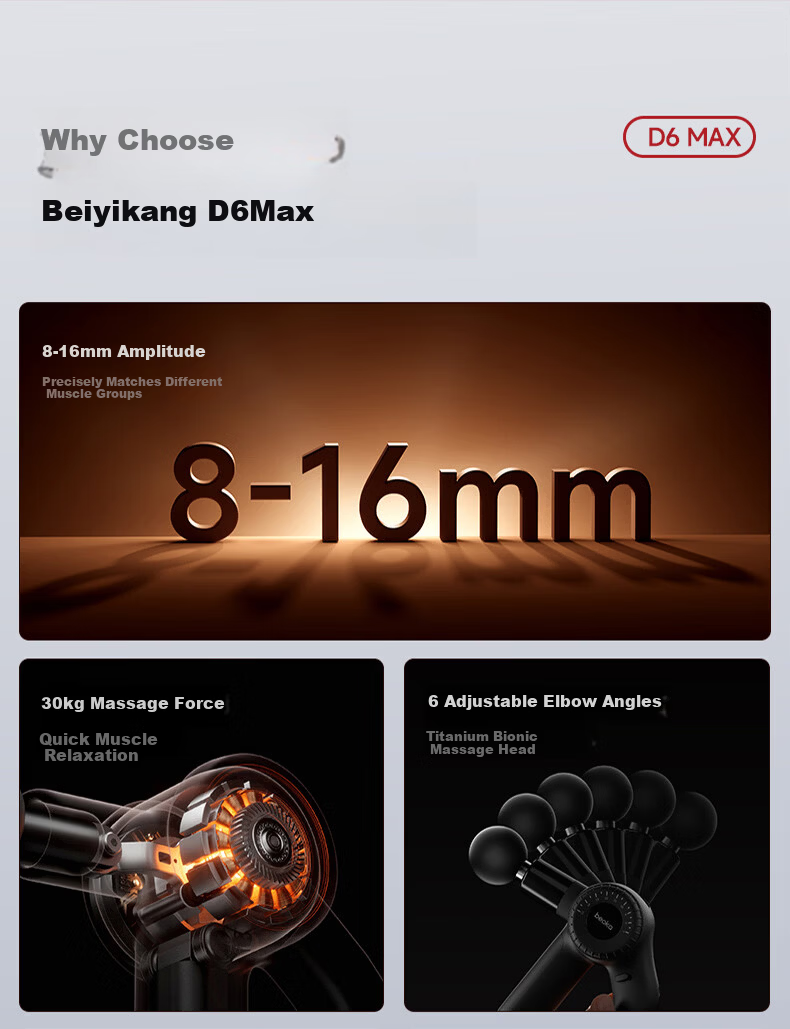Beoka Professional-Grade Fascia Gun, Adjustable Massage Depth Fitness Recovery Deep Muscle Massage Device, Birthday And Holiday Gift for Men And Women [Gift Box Set] D6-MAX 4