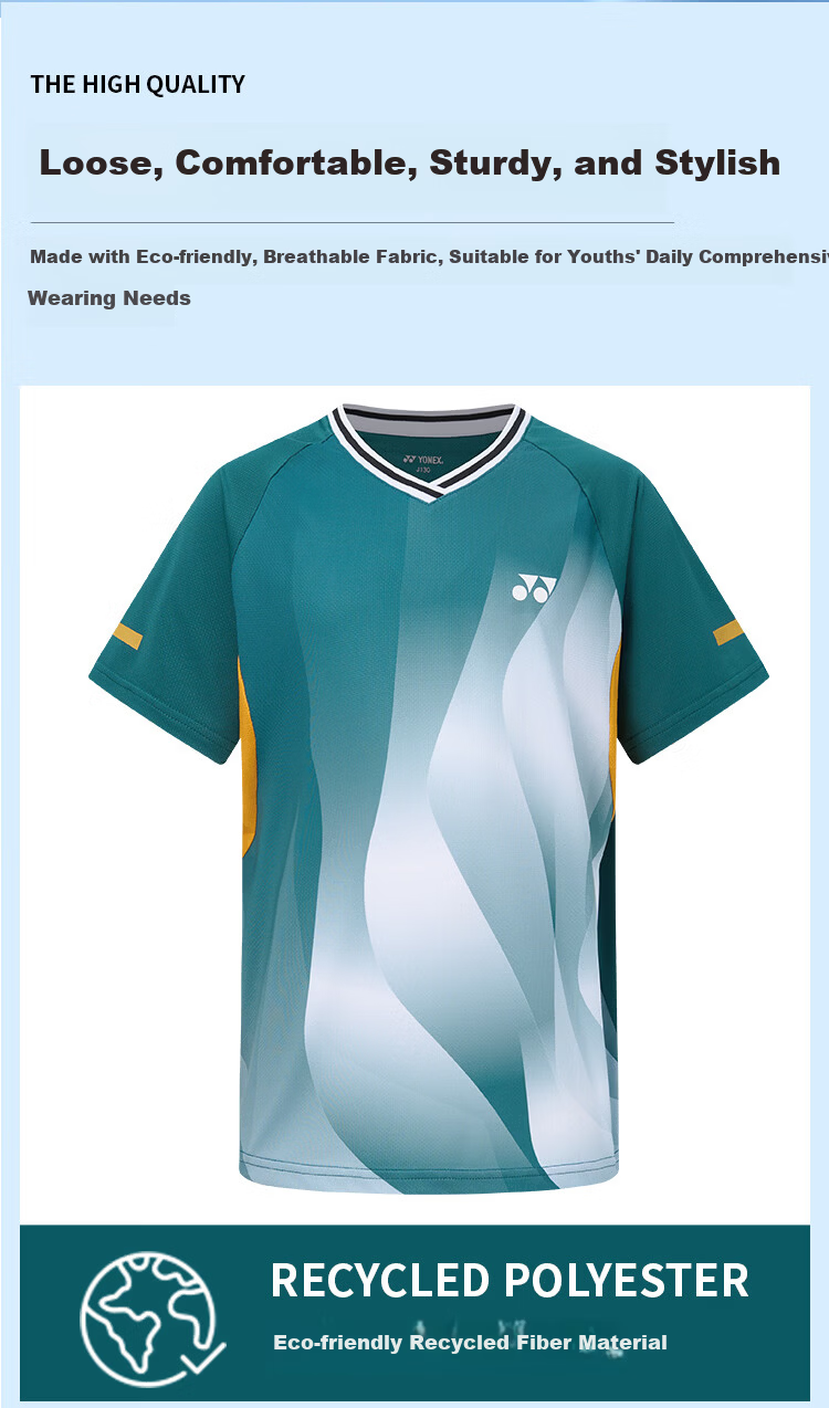 YONEX Badminton Shirt Youth Kids Competition Training Sweat-Absorbing Sports Short Sleeve T-Shirt 3100126BCR Blue Green J160 2