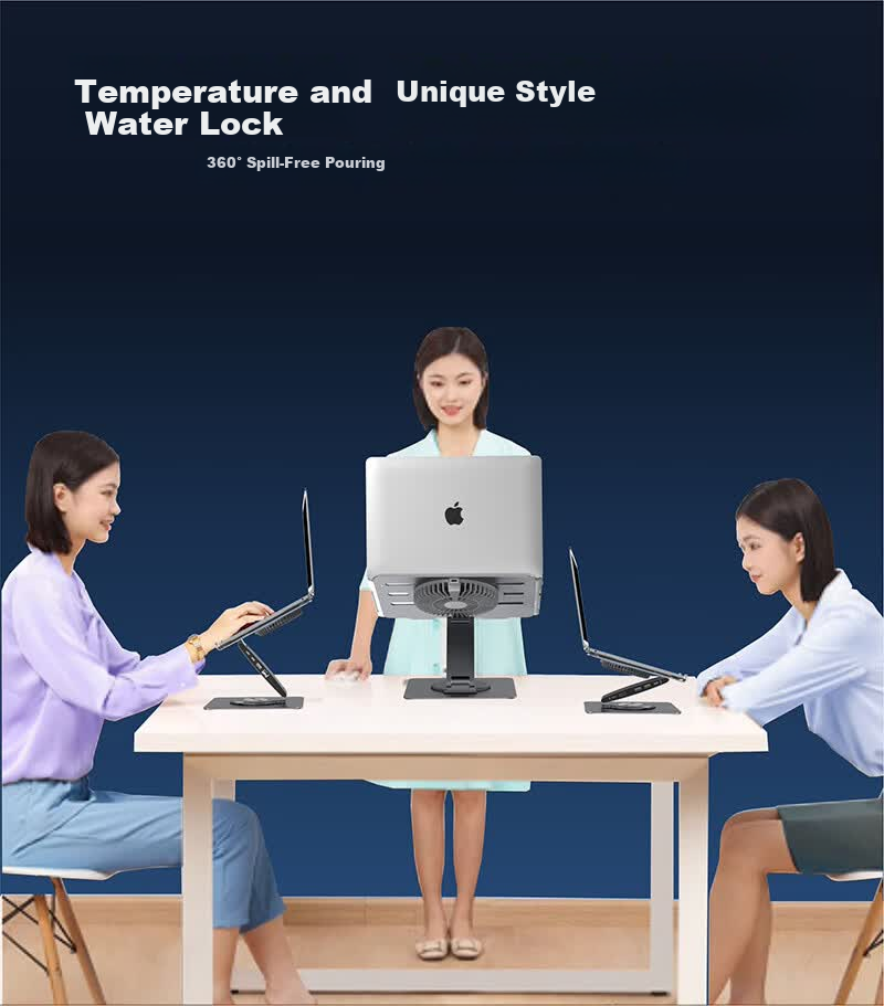 Hanzichen Laptop Stand with 8-Port Type-C Docking Station, Type-C 3.0 USB 3.0 Data Transfer, Foldable Adjustable Vertical Laptop Stand with Cooling Fan 12