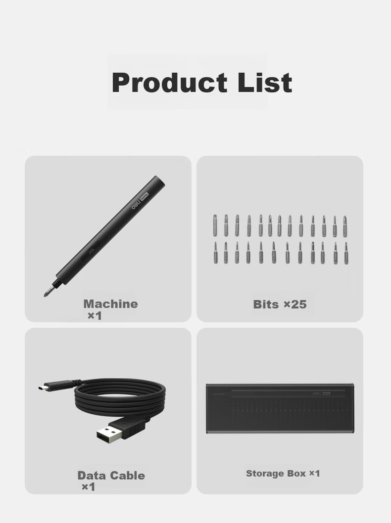 Deli Household Electric Screwdriver Set with 25 Precision Screwdriver Bits and Marker Pen Design 12