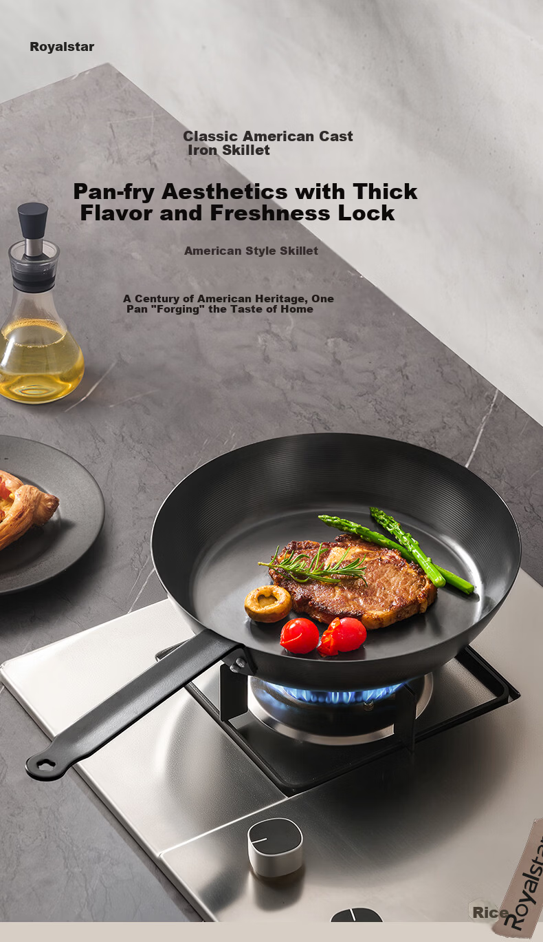 Royalstar Carbonized Non-Coated Frying Pan 24cm Non-Stick Skillet for Pancakes and Steaks Compatible with Induction Cooker 1