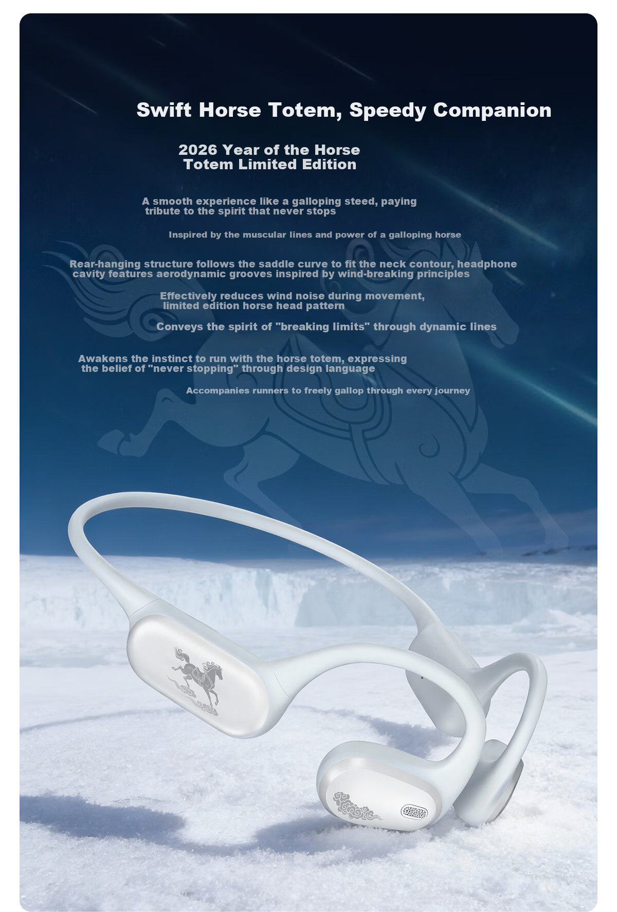 Langston AirWave Pro 2 Open-Ear Bone Conduction Bluetooth Headphones Waterproof Sweatproof Long Battery Life for Apple Huawei Iceberg White 2