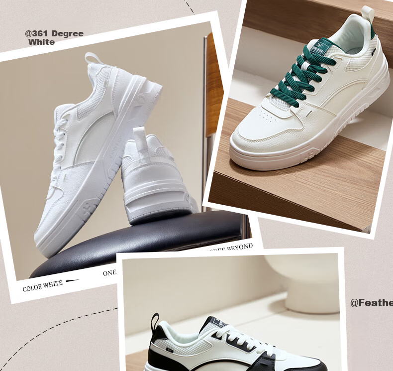 361° Men's Sports Shoes Spring Summer New Retro Leather Basic White Casual Sneakers 672616619-5 36