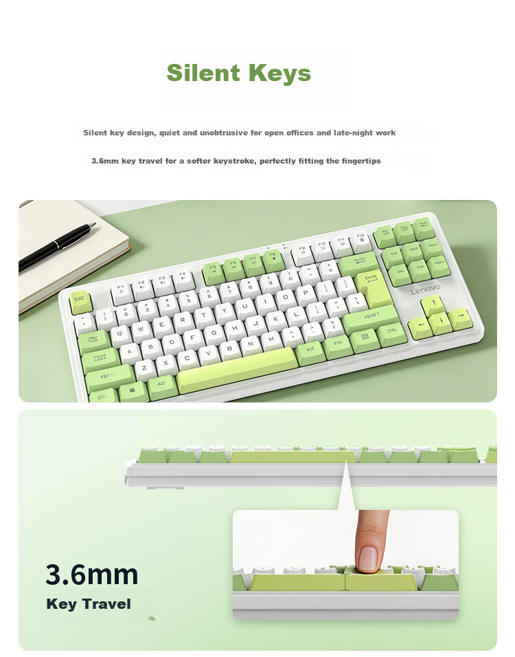 Lenovo Zhaoyang Yue 2.4G Wireless Keyboard 87-Key Compact Layout Mechanical Feel Business Office Portable Desktop Laptop Silent Keyboard Pink 6