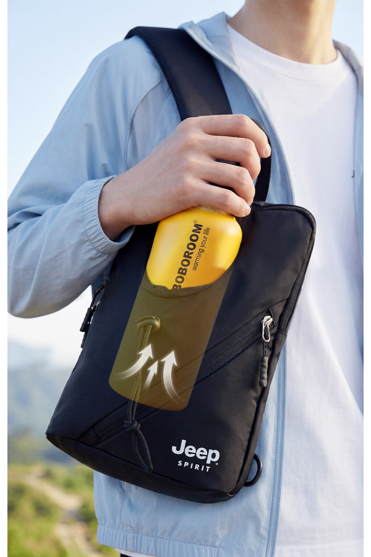 JEEP SPIRIT Men's Chest Bag Single Shoulder Crossbody Water Bottle Compartment Simple Sports Casual Commuter Cycling Bag 5