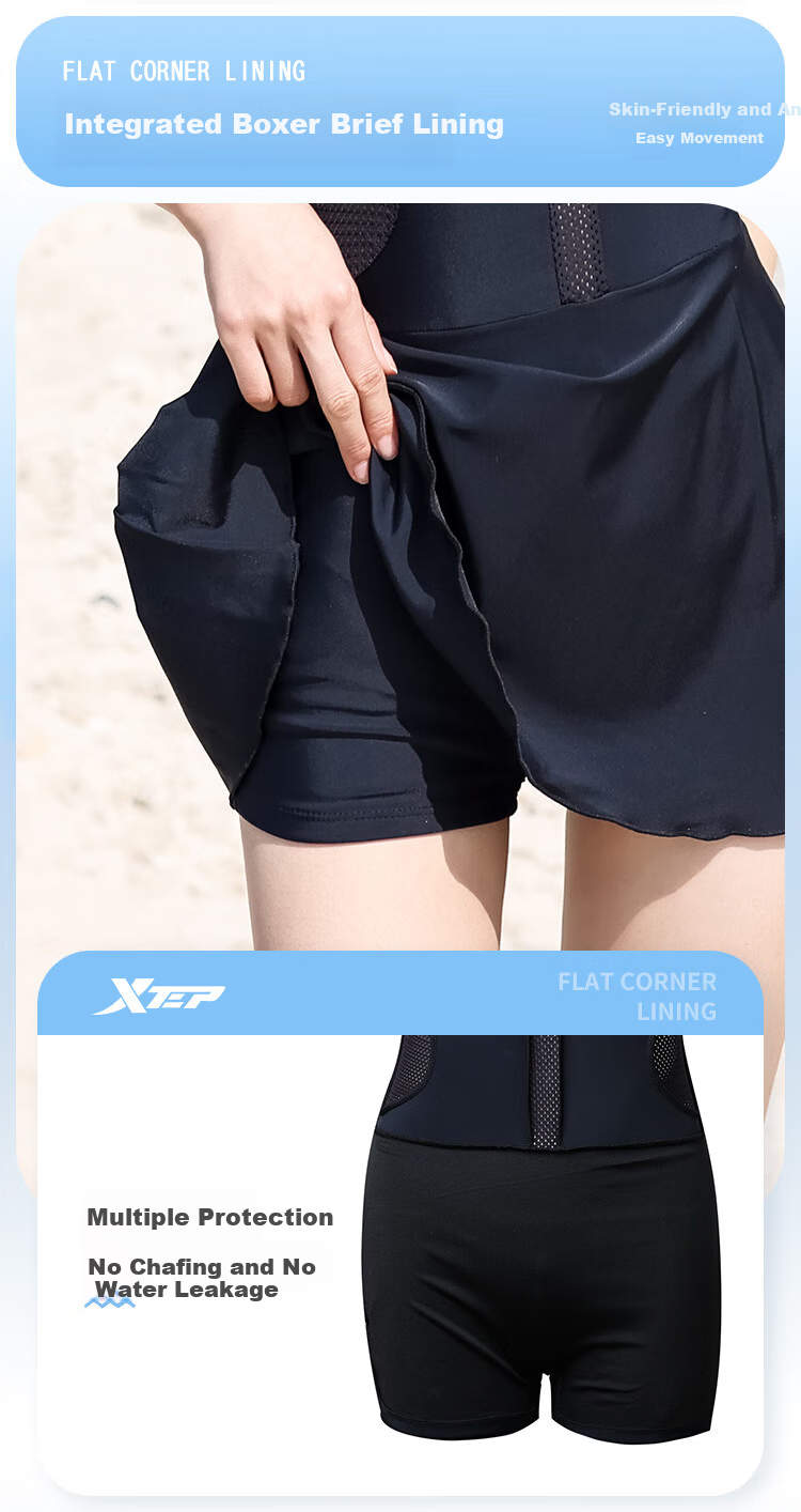 Xtep Women's Fashion Slimming Tummy Control Sexy One-Piece Skirted Plus Size Conservative Vacation Hot Spring Swimsuit 10