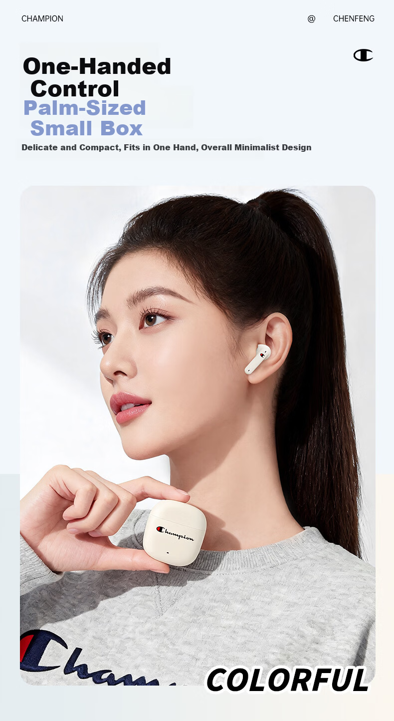 Champion True Wireless Bluetooth Earbuds Semi-In-Ear Music Sports Gaming Earphones Bluetooth 6.0 Compatible with Apple Xiaomi Phones Trendy Series CH30 Beige 5