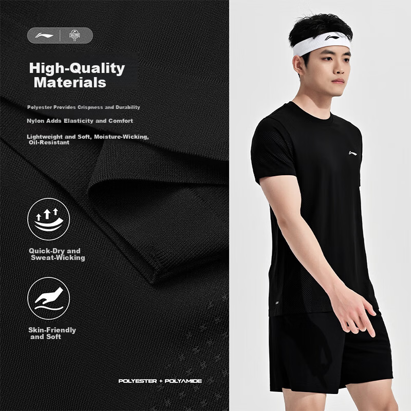 LI-NING Unisex Badminton Short Sleeve Set Two-Piece Competition Training Sportswear Team Uniform Black S