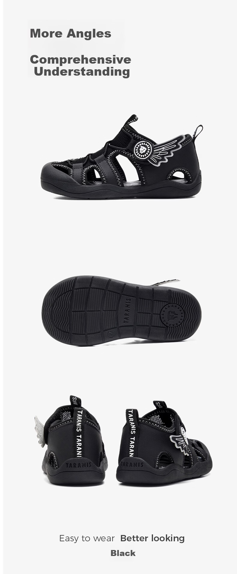 TARANIS Kids Summer Sandals Toddler Boys Closed-Toe Anti-Kick Beach Outdoor Camping Water Shoes Black Size 27 2
