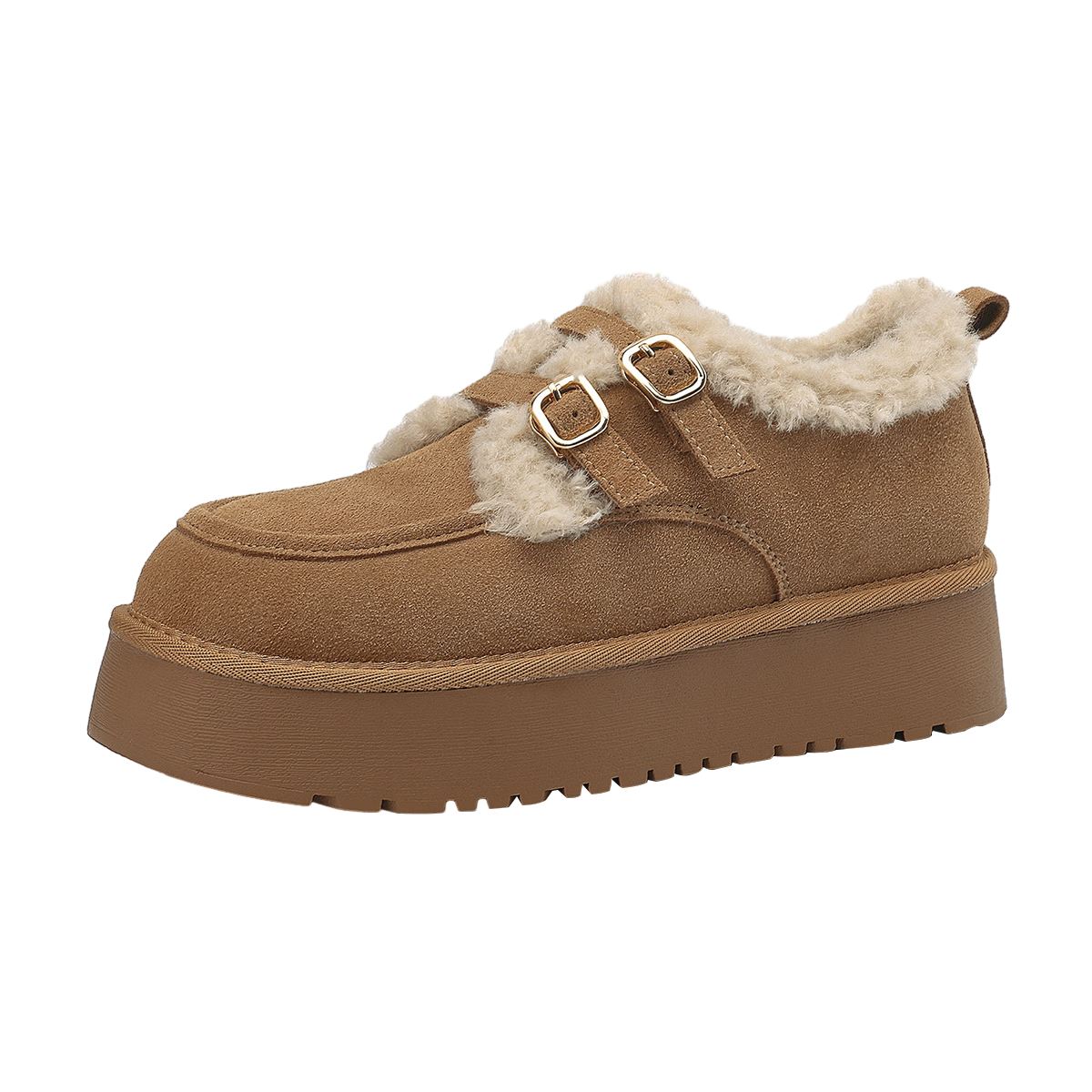 Daphne Women's Thick-Soled Birkenstock Style Fleece-Lined Loafers Outdoor Plush Cotton Shoes 4023608110 Chestnut 37