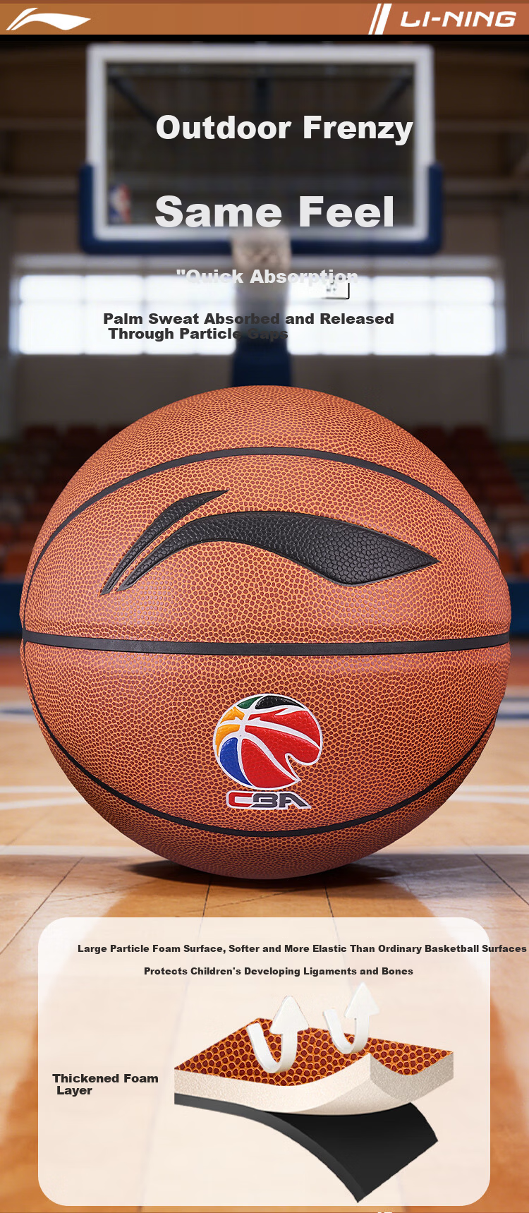 LI-NING Basketball No.7 Color Logo CBA Indoor Outdoor Anti-Slip Wear-Resistant Professional Game Ball for Adults and Youth 091-1 4