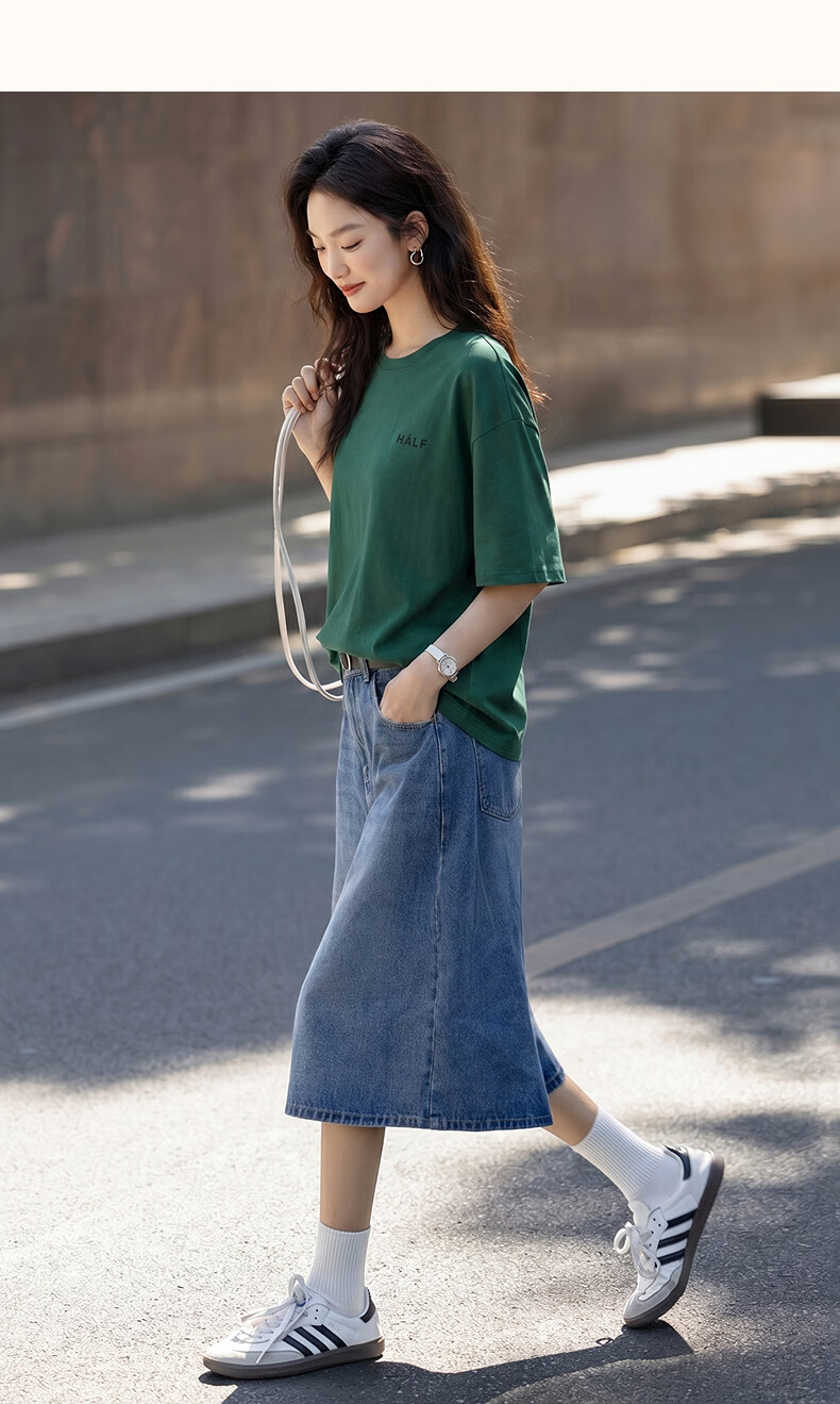 Demana [Comfort 180G Pure Cotton] Summer Simple Style Letter Print Loose Fit Women's 5-Sleeve T-Shirt 46