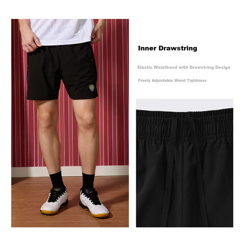 KAWASAKI Unisex Badminton Shorts Professional Quick-Dry Black M 8
