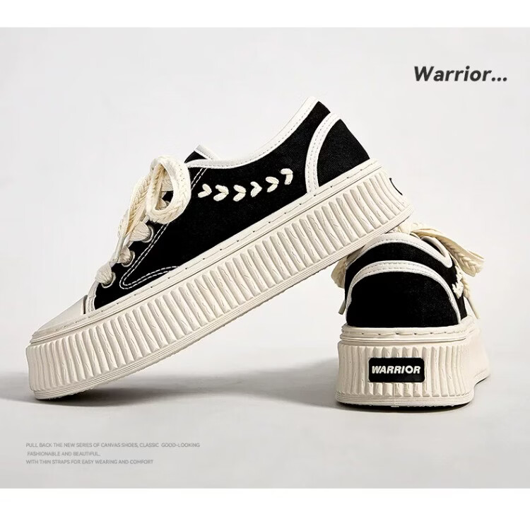 Warrior Women's Canvas Shoes 2026 Summer New Breathable Thick Sole Casual Sneakers 1834 Black Beige Size 39 15