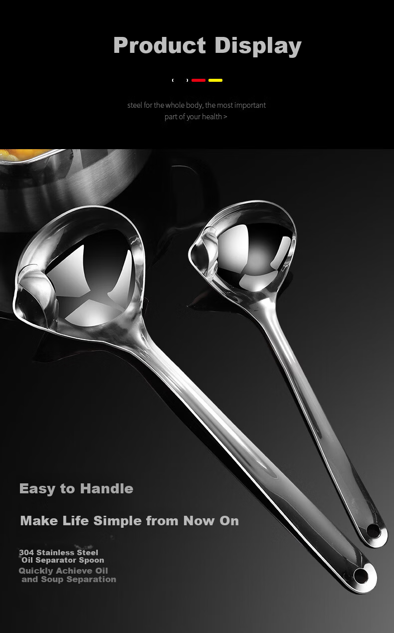 40,000 Kilometers 304 Stainless Steel Oil Separator Ladle Soup Strainer Kitchen Oil Filter Ladle Hot Pot Skimmer Oil Skimming Spoon Oil Soup Separator 16