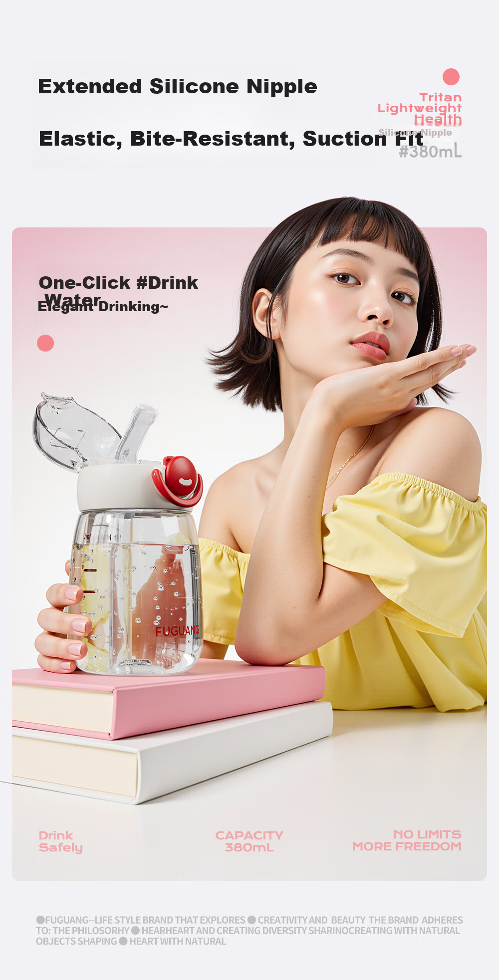 Fuguang Straw Cup 2026 New Summer High-Temperature Resistant Compact Portable Tritan Plastic Water Bottle for Women Men Students Children 6