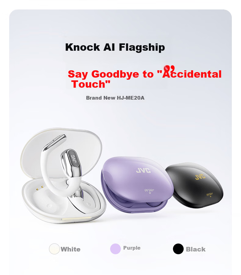 JVC 99th Anniversary Edition HJ-ME20A Tap Control Ear-Hook Bluetooth Earphones Wireless Open Sport Running Call Noise Cancelling Long Battery Life Moonlight White 4