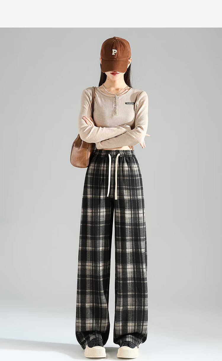 TonLion 2026 Autumn And Winter Women's Slimming Elastic-Grid Casual Pants, Loose Fit 5