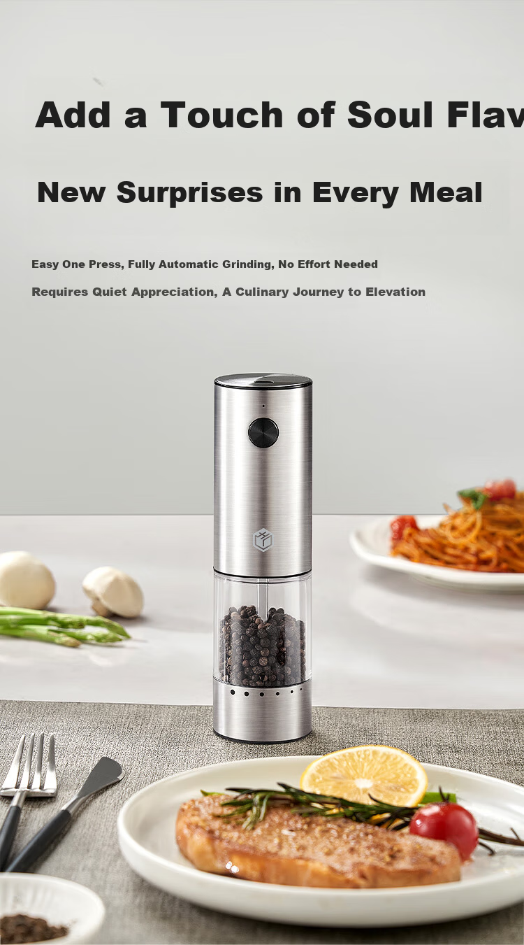 JD Original Electric Black Pepper And Sea Salt Grinder, Flaxseed Kitchen Home Use Stainless Steel Automatic Speed Adjustable Model 4