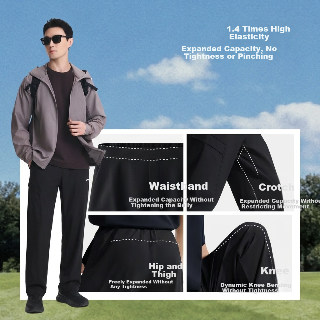 Li-Ning Men's Sports Pants, Summer Quick-Dry Breathable New Thin Ice Silk Climbing Martial Arts Pants, Elastic Waist Straight-Leg Two-Way Wear 5