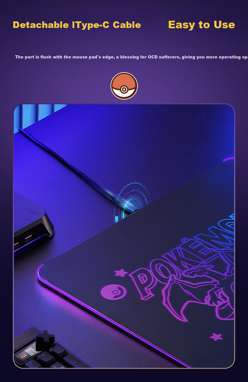 CHERRY Large Gaming Mouse Pad, E-Sports Mouse Pad, Pikachu Mouse Pad, Computer Desk Mat, IP Collaboration, 480*400*4mm 6