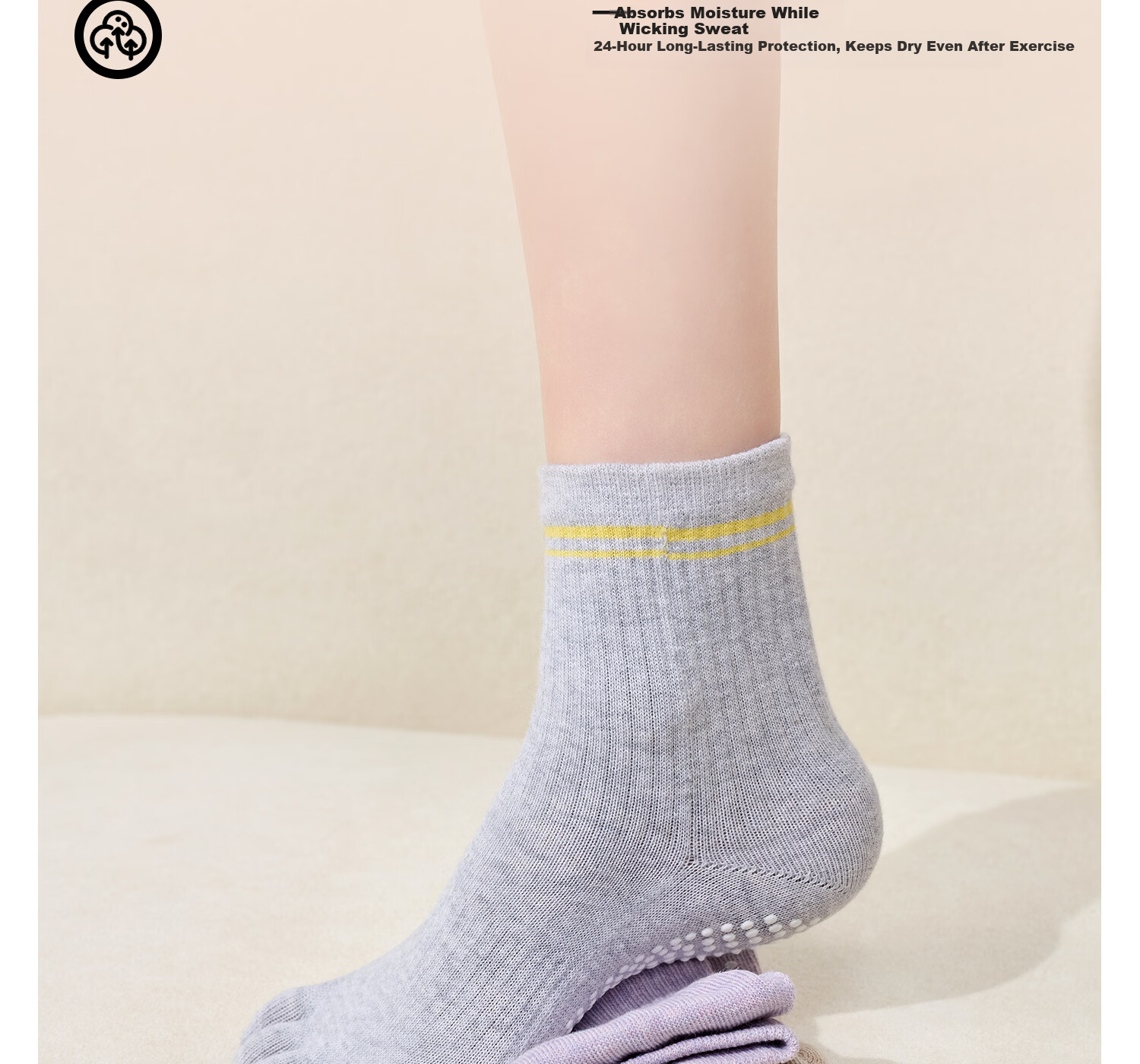Yottoy Striped Yoga Socks Pilates Non-Slip Professional Women's Indoor Mid-Calf Five-Toe Sports Socks 2026 New Gray 12