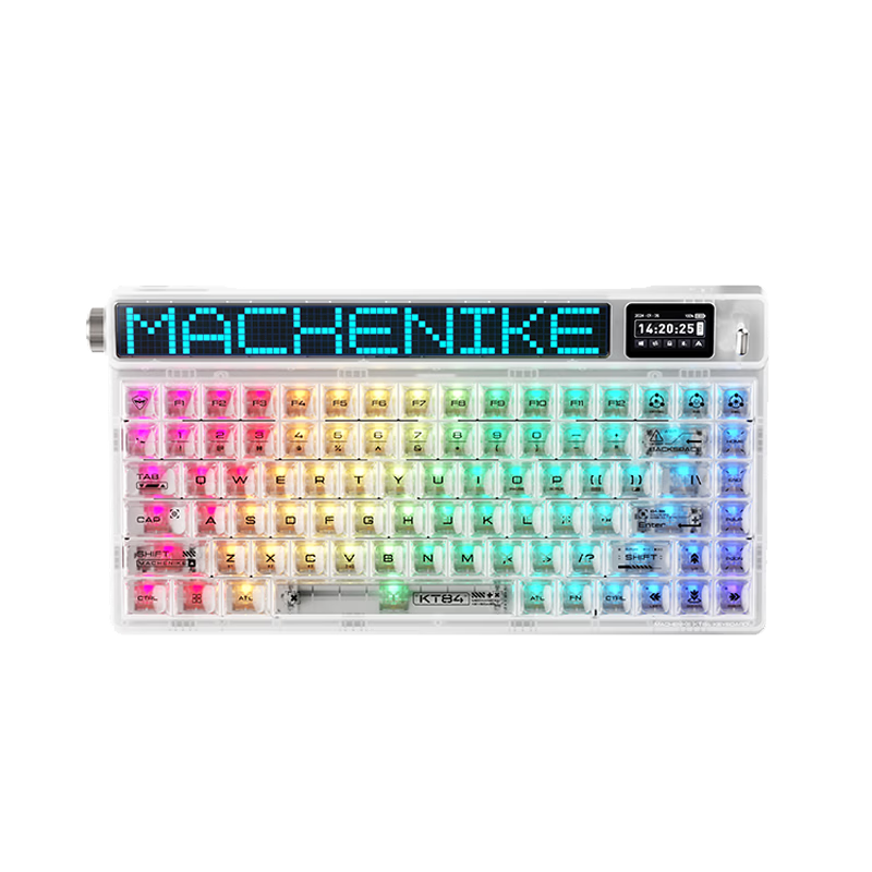 MACHENIKE KT84 Mechanical Keyboard 3-Mode Gaming Office 84-Key Keyboard LED Music Rhythm Smart Dual Screen Gift for Friends Exploration White - Diamond Switch