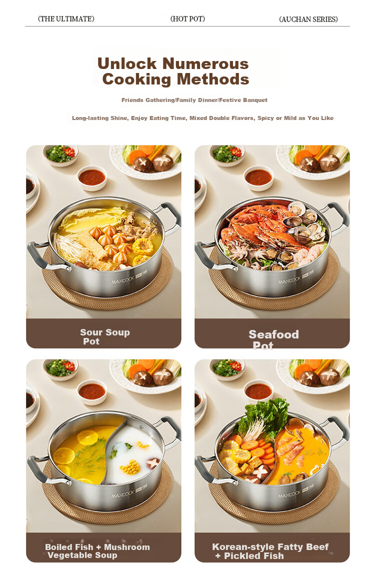 MAXCOOK 26cm 316L Stainless Steel Hot Pot Soup Pot with Lid, Compatible with Gas and Induction Cookers MCT7528 10