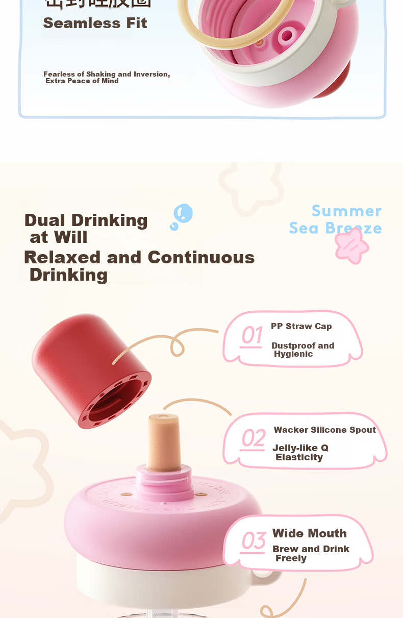 HAERS Glass Cup High-Value Summer Straw Cup for Girls Student Desktop Water Cup Heat-Resistant Suitable for Boiling Water Pink 520ml 4