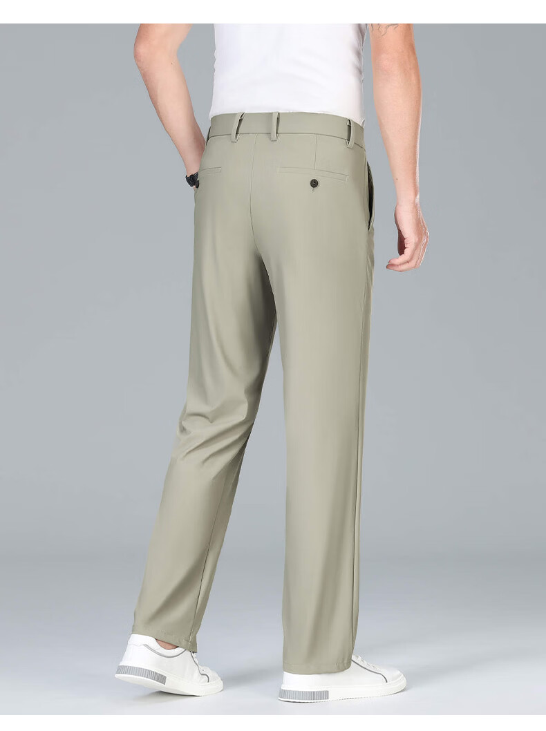 Romon High Elastic Wrinkle-Resistant Men's Summer Business New Ice Silk Thin High-End Straight-Leg Suit Casual Pants 28