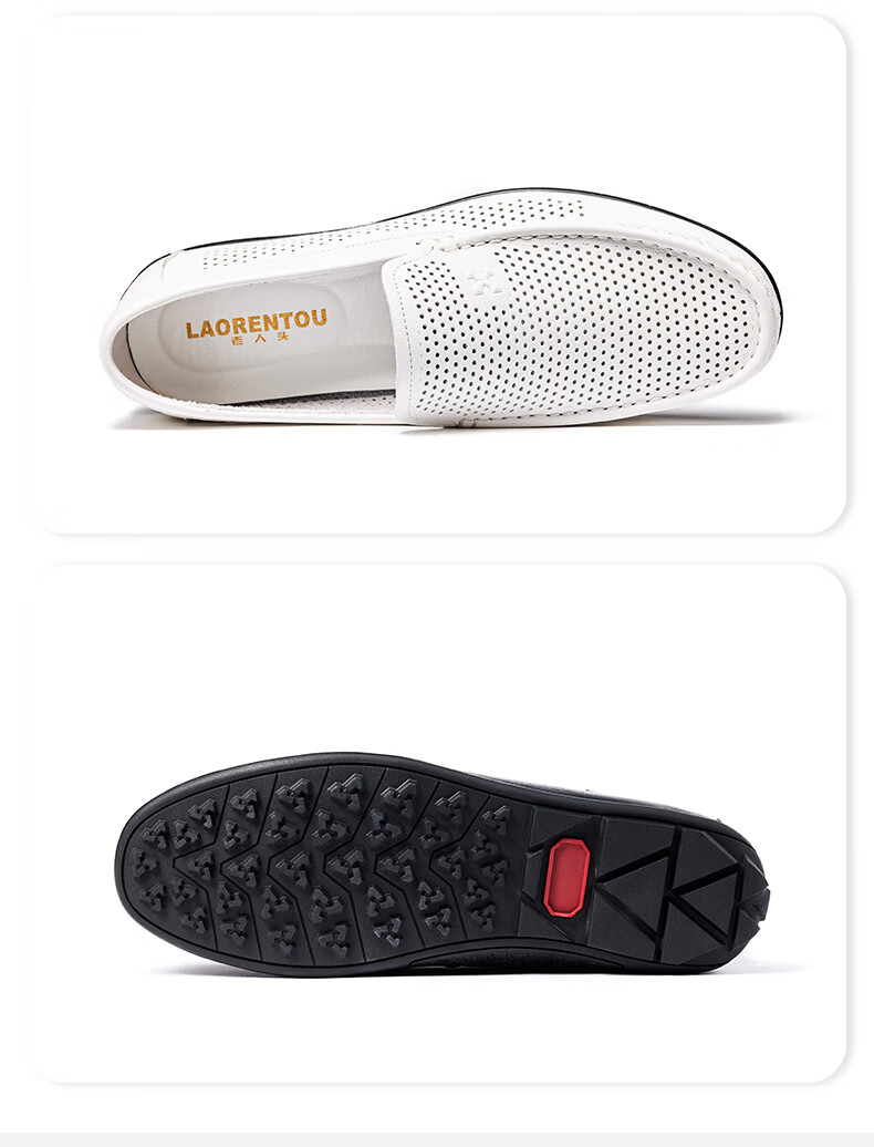 LAORENTOU Men's Leather Shoes, Business Casual Shoes, Top-Grain Cowhide Slip-Ons, Wear-Resistant Breathable Sandals, Men's Hollow Breathable Shoes, Perforated Shoes LL13190 Black 44 20