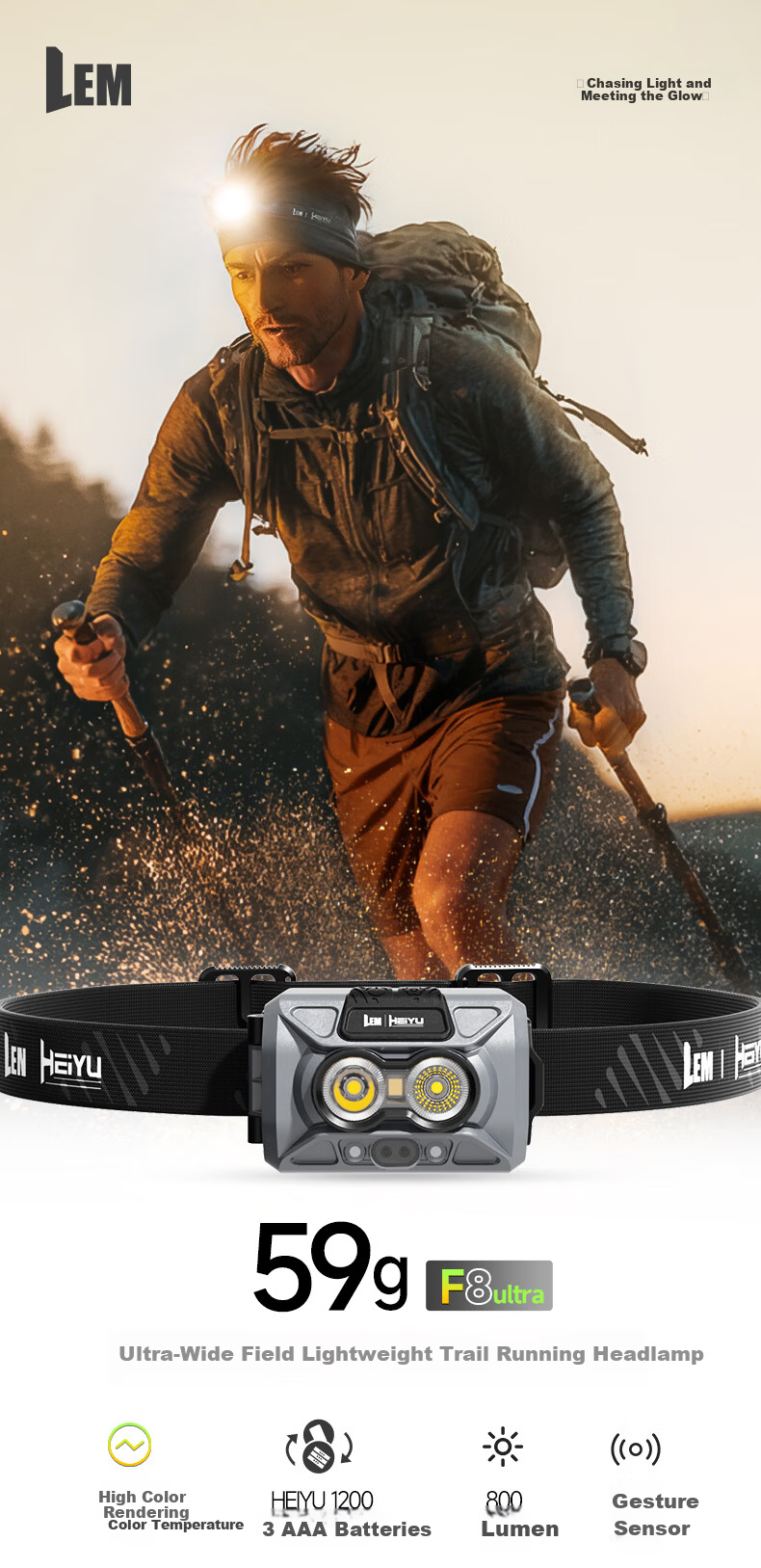 LEM Headlamp Outdoor Mountaineering Hiking Trail Running Night Fishing Sensor Bright Rechargeable Head-Worn Light 1