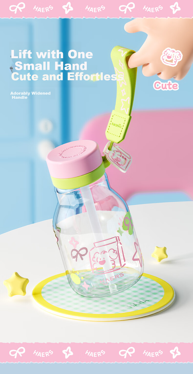 HAERS Glass Cup High-Value Summer Straw Cup for Girls Student Desktop Water Cup Heat-Resistant Suitable for Boiling Water Blue 570ml 5