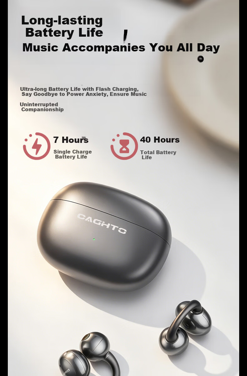 Chengao Open-ear Clip Bluetooth Bone Conduction AI Call Noise-Cancelling Wireless Non-in-ear Sports Running Ear-hook Sweatproof Gaming Phone Universal E15 White 12