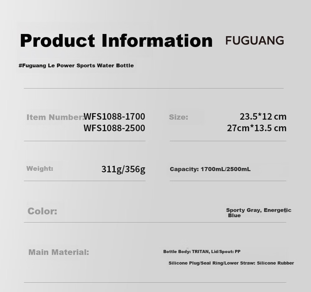 Fuguang Tritan Large Capacity Plastic Sports Outdoor Water Bottle Cup 1700ML Blue 25